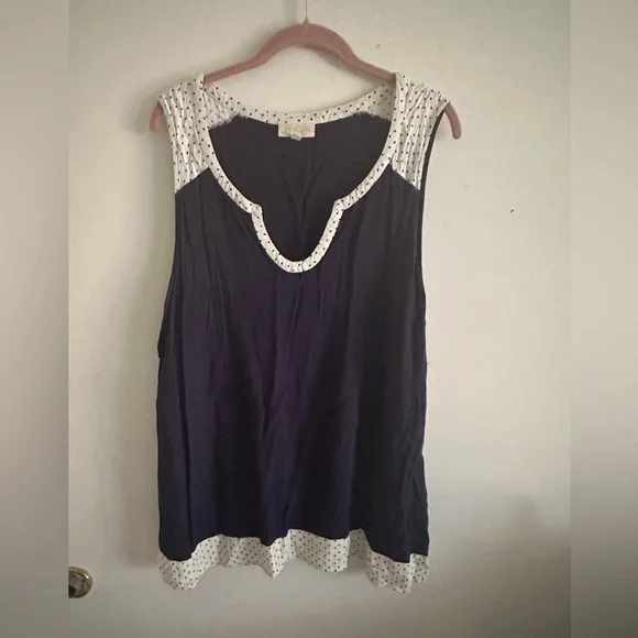 Aesthetic retro ModCloth sleeveless top white polka dot trim. Plus size 3X - Picture 2 of 11